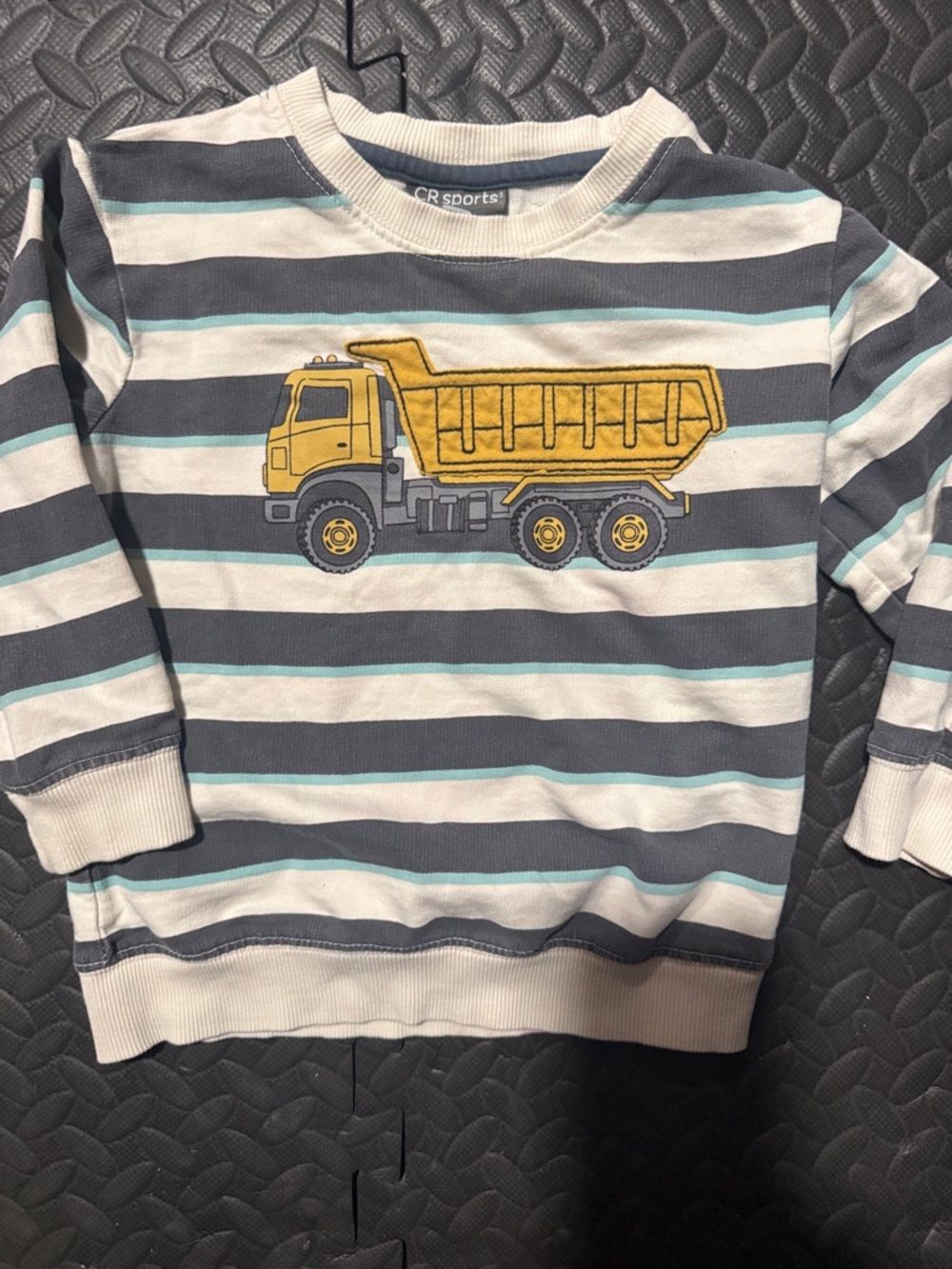 CR Sports Striped Kids Sweatshirt with Yellow Dump Truck 3T